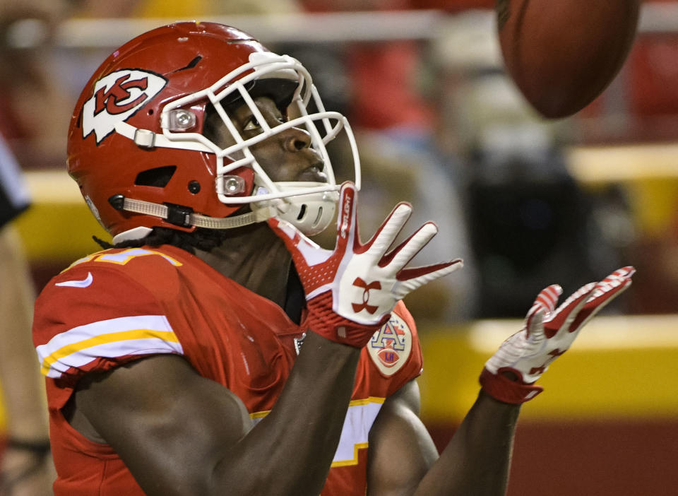 Kansas City Chiefs running back Kareem Hunt lost a fumble on his first NFL touch. (AP)