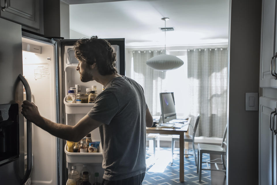 checking the fridge while working from home