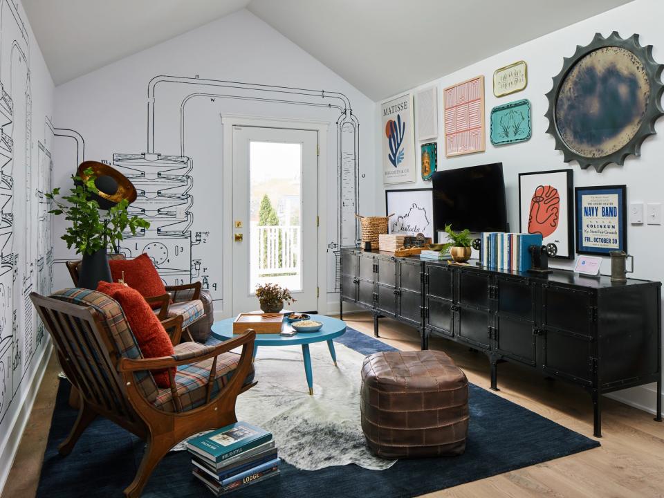 Built by Louisville’s Twin Spires Remodeling and decked out by HGTV interior designer Brian Patrick Flynn, the house is part of the HGTV Urban Oasis 2023 sweepstakes. Pictured here is the the loft.