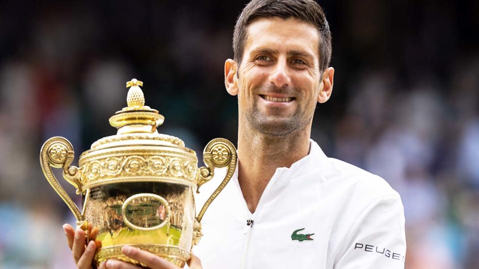 Novak Djokovic, pictured here after winning the Wimbledon title in 2021.