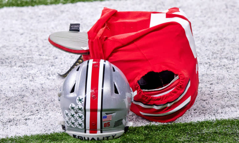 Ohio State football helmet and pads.