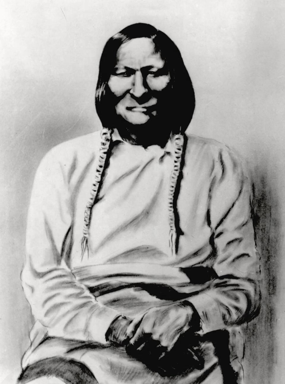 BLACK KETTLE  /  PLAINS IDIAN CHIEF  /  IN BATTLE OF WASHITA: UNKNOWN: Caption reads, Black Kettle  /  Chieftain of Plains Indians  /  In Battle of Washita. Staff Photo by Alphia O. Hart. Original Photo 12/07/1935. Published on O-11-10-35. COURTESY OKLAHOMA HISTORICAL SOCIETY