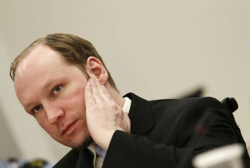 Right-wing extremist Anders Behring Breivik on Friday. the last day of his trial, in room 250 of Oslo's central court. His defence sought to prove that Breivik's killing of 77 people in twin attacks in July 2011 was not an act of insanity