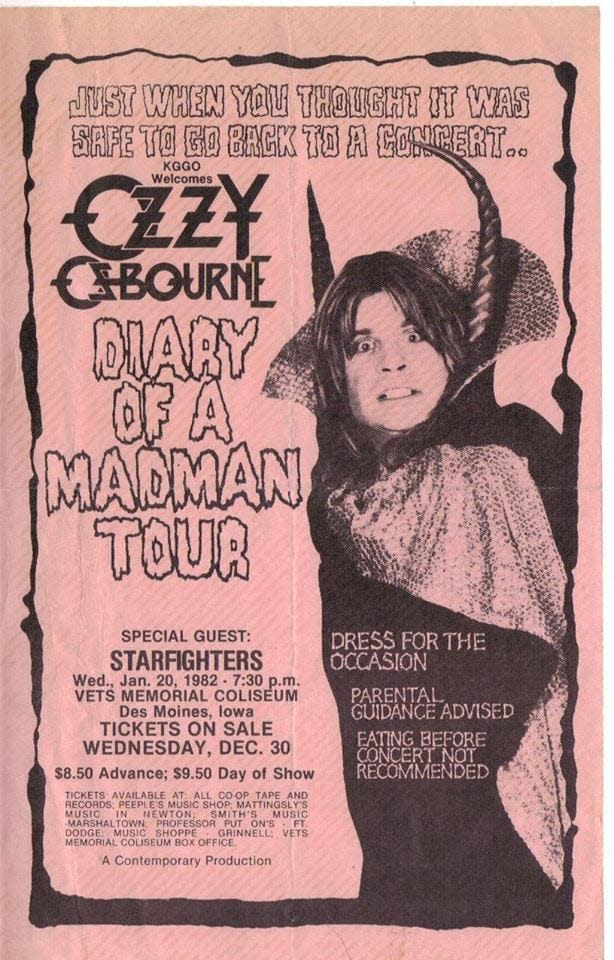 A handbill used to promote the Jan. 20, 1982, Ozzy Osbourne show in Des Moines, Iowa.