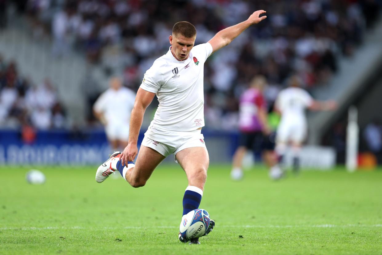 Owen Farrell converts England’s 10th try of the game (Getty Images)