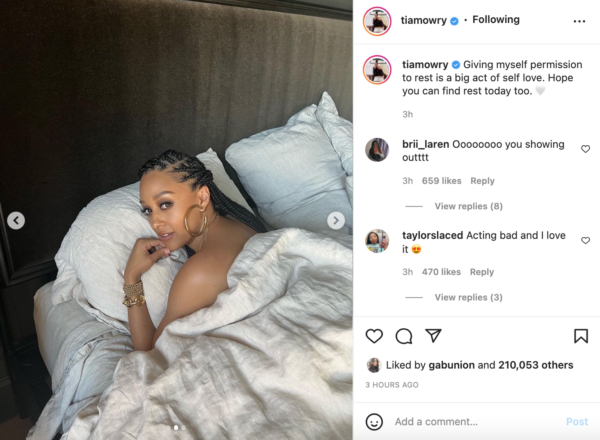 Tia Mowry proves that resting does a body good. @tiamowry/Instagram