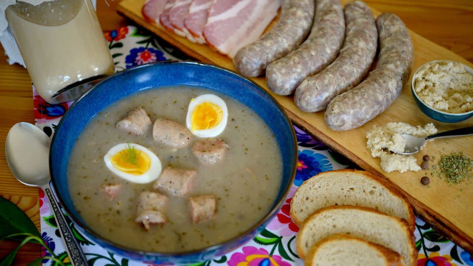 The savory Polish dish żurek, or sour rye soup, often is served with sausage and a boiled egg, along with horseradish for a spicy kick. - Anna Hurning of Polish Your Kitchen