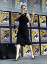 <p>Attending the 2019 Comic Con, where she was announced as the <a href="https://www.elle.com/uk/life-and-culture/culture/a28463987/angeline-jolie-marvel/" rel="nofollow noopener" target="_blank" data-ylk="slk:latest actor to star in Marvel's upcoming Eternals film;elm:context_link;itc:0;sec:content-canvas" class="link ">latest actor to star in Marvel's upcoming Eternals film</a>, Angie wore a one-shouldered draped black midi dress by Saint Laurent.</p>