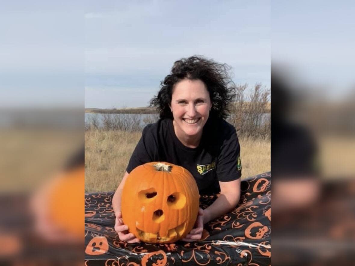 Tracy Wilson, secretary of the Saskatchewan Underwater Council, will be participating in the second annual Underwater Pumpkin Drive and Cleanup event Sunday at Lovering Lake. (Submitted by Tracy Wilson  - image credit)