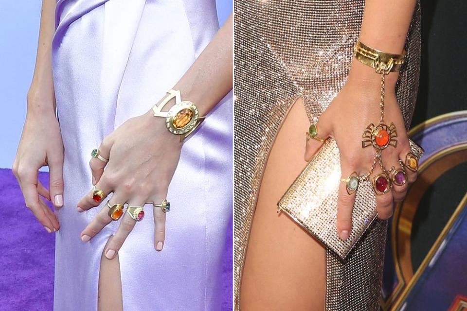 Avengers: Endgame's Brie Larson, Scarlett Johansson don Infinity Gauntlet jewelry