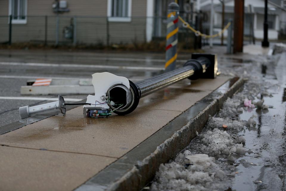 A winter storm rips through Hampton Beach leaving streets flooded and damage from high winds on Jan. 17, 2022.