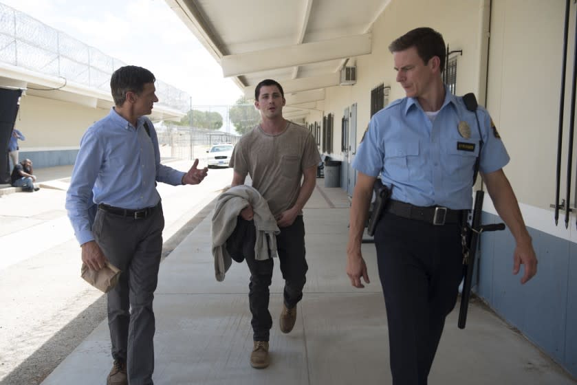 John Hawkes, from left, Logan Lerman and Shaw Jones in the movie "End of Sentence."