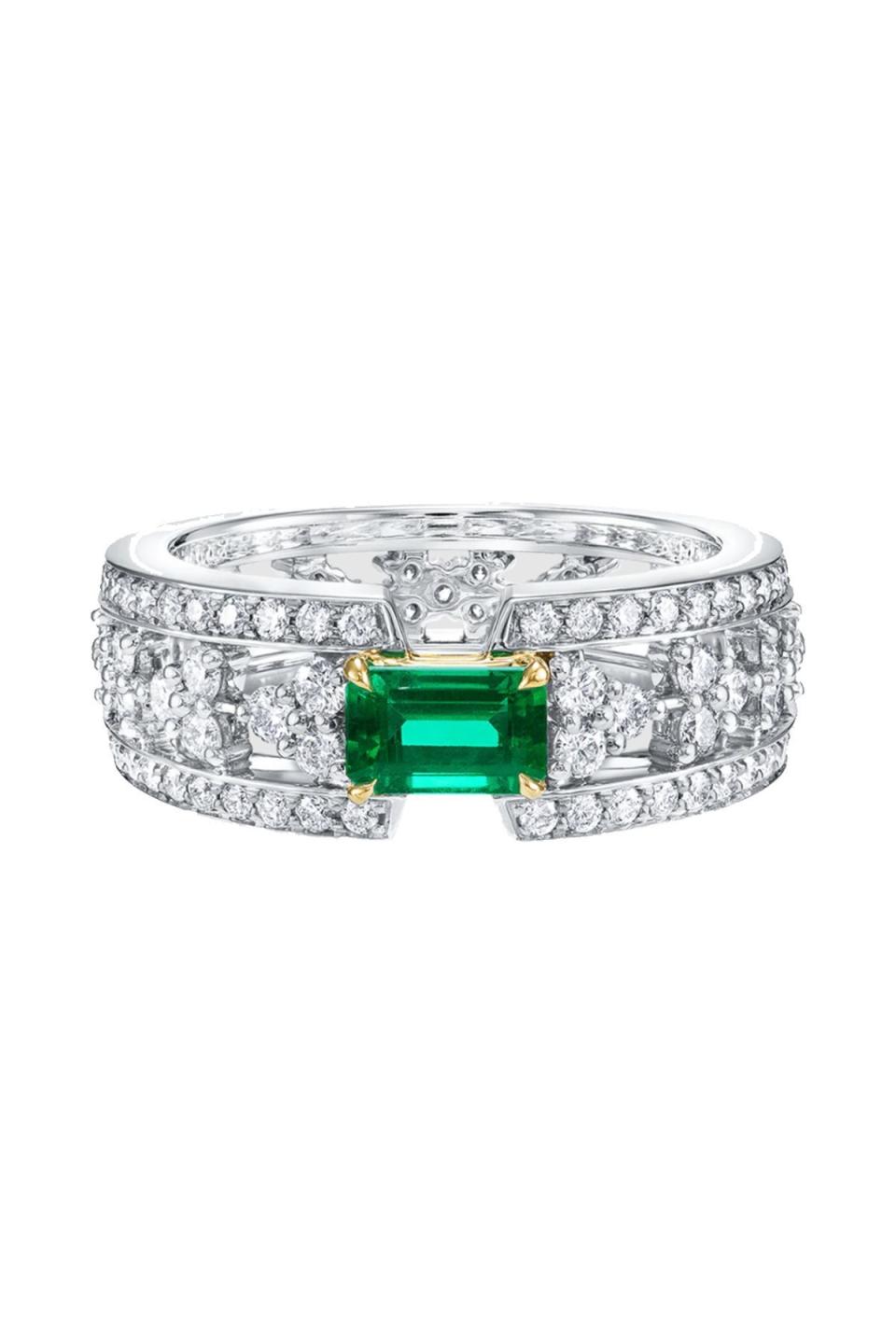 <p><strong>Harry Winston</strong></p><p>harrywinston.com</p><p><a href="https://www.harrywinston.com/en/products/harry-winston-fashion-ring/emerald-and-diamond-ring-fremecddhwf" rel="nofollow noopener" target="_blank" data-ylk="slk:Shop Now;elm:context_link;itc:0;sec:content-canvas" class="link ">Shop Now</a></p><p>Trust the jewelers at Harry Winston to know their way around a diamond ring. This glittering band made from 139 diamonds is perfectly set off with an emerald. </p>