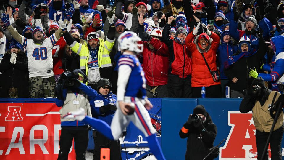 Bills fans go crazy as quarterback Josh Allen finishes a 52-yard touchdown run during the first half of the game against the Pittsburgh Steelers. - Kathryn Riley/Getty Images