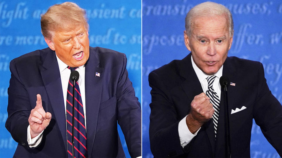 US President Donald Trump (pictured left) debating with presidential candidate Joe Biden (pictured right).