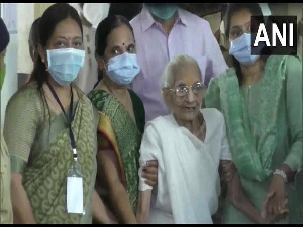 PM Modi's mother Heeraben casts her vote for Gandhinagar civic polls. (Photo/ ANI)