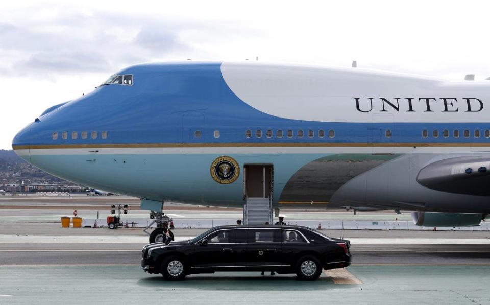 Air Force One with the Presidential Limo in foreground