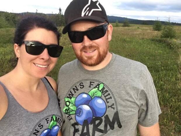 Nancy White, left, co-owner of Brown's Family Farm with Justin Brown, right, says up to 3,000 lbs of berries may have been stolen. (Submitted by Nancy White - image credit)