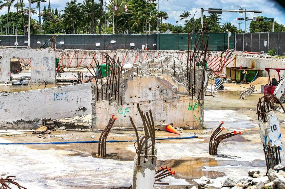 View of the ramp that led to the garage — holes are from core samples for testing for concrete strength and composition — photographed on June 3, 2022, at the site where the Champlain Towers South beachfront condominium collapsed.