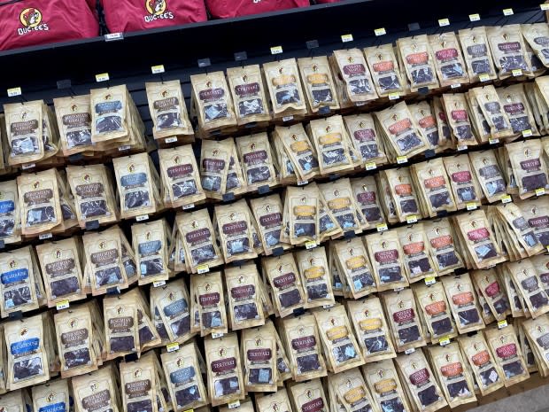 The wall of beef jerky at Buc-ee's<p>Krista Marshall</p>