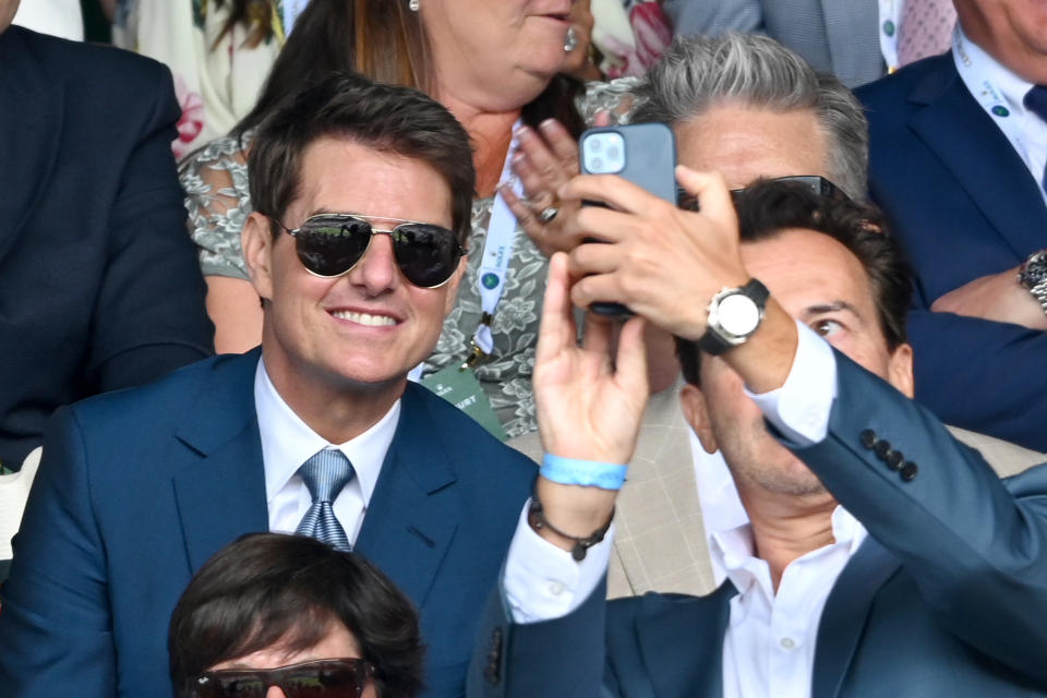 LONDON, ENGLAND - JULY 11: Tom Cruise attends Wimbledon Championships Tennis Tournament at All England Lawn Tennis and Croquet Club on July 11, 2021 in London, England. (Photo by Karwai Tang/WireImage)