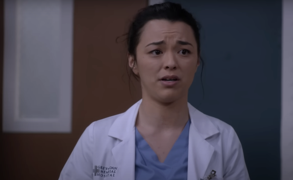 Dr Mika Yasuda on Grey's Anatomy looking concerned