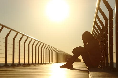 <span class="caption">Children from poorer families are more likely to be lonely and hungry during the summer holidays.</span> <span class="attribution"><a class="link " href="https://www.shutterstock.com/image-photo/sad-teenager-girl-depressed-sitting-floor-250744180" rel="nofollow noopener" target="_blank" data-ylk="slk:Antonio Guillem/Shutterstock;elm:context_link;itc:0;sec:content-canvas">Antonio Guillem/Shutterstock</a></span>