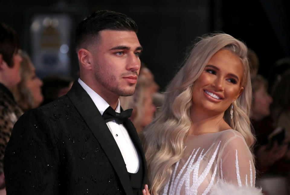 LONDON, ENGLAND - JANUARY 28: Tommy Fury and Molly-Mae Hague attend the National Television Awards 2020 at The O2 Arena on January 28, 2020 in London, England. (Photo by Mike Marsland/WireImage)