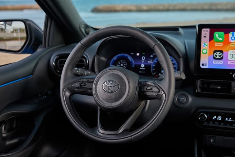The car’s safety kit has been boosted with new driver assistance tech, including some big car features such as pre-collision warning and even a system that prevents the driver undertaking ‘unintentionally’ another car on the motorway. Toyota/dpa
