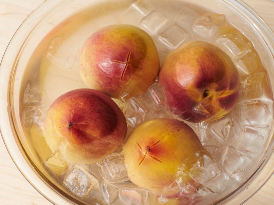 peaches in an ice bath