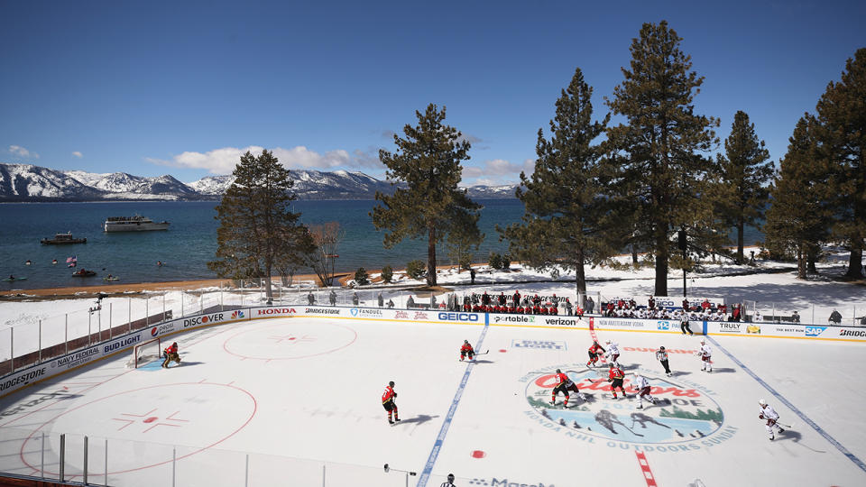 The Vegas Golden Knights and Colorado Avalanche, pictured here in action during the NHL Outdoors game.