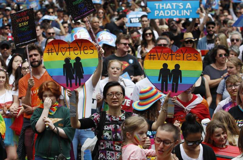 澳洲同性婚姻合法化公投結果將於15日出爐，澳洲有望成為第25個承認同婚的國家。（美聯社）