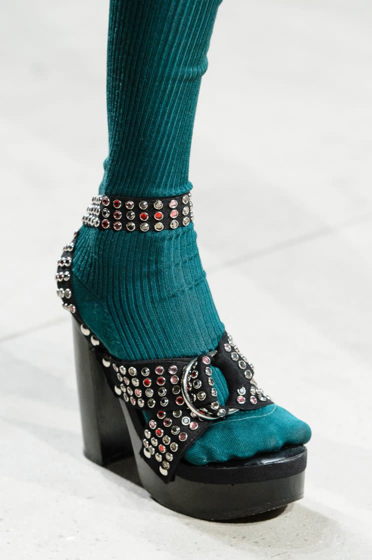 The sock-with-heel trend spotted at the Adam Selman Fall/Winter 2017 show in New York City. (Photo: ImaxTree)