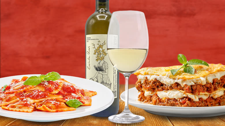 white wine, ravioli, lasagne