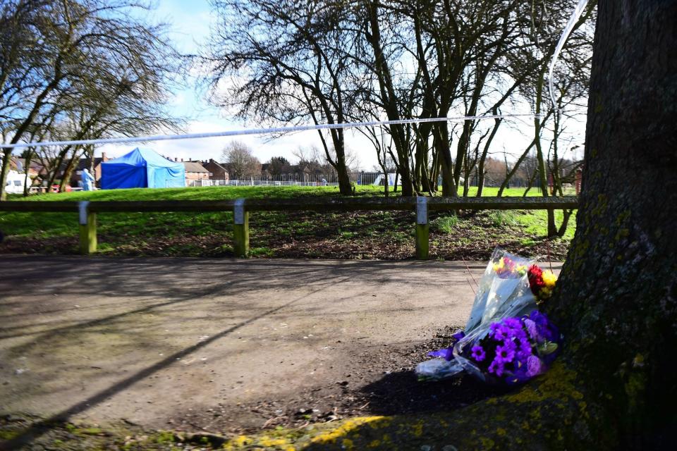 Floral tributes at the scene after Jodie Chesney was stabbed to death (PA)