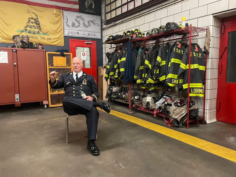 NYFD deputy chief Jonas attends an interview with Reuters at a fire station in the Bronx