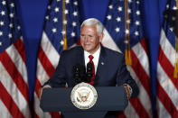 Vice President Mike Pence speaks during a rally on Tuesday, June 25, 2019 in Miami. (AP Photo/Brynn Anderson)