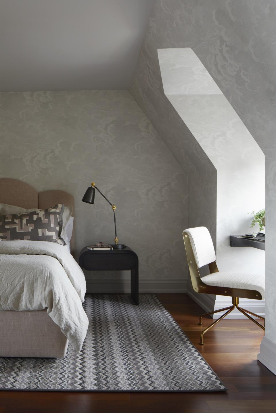 A living room with neutral trim