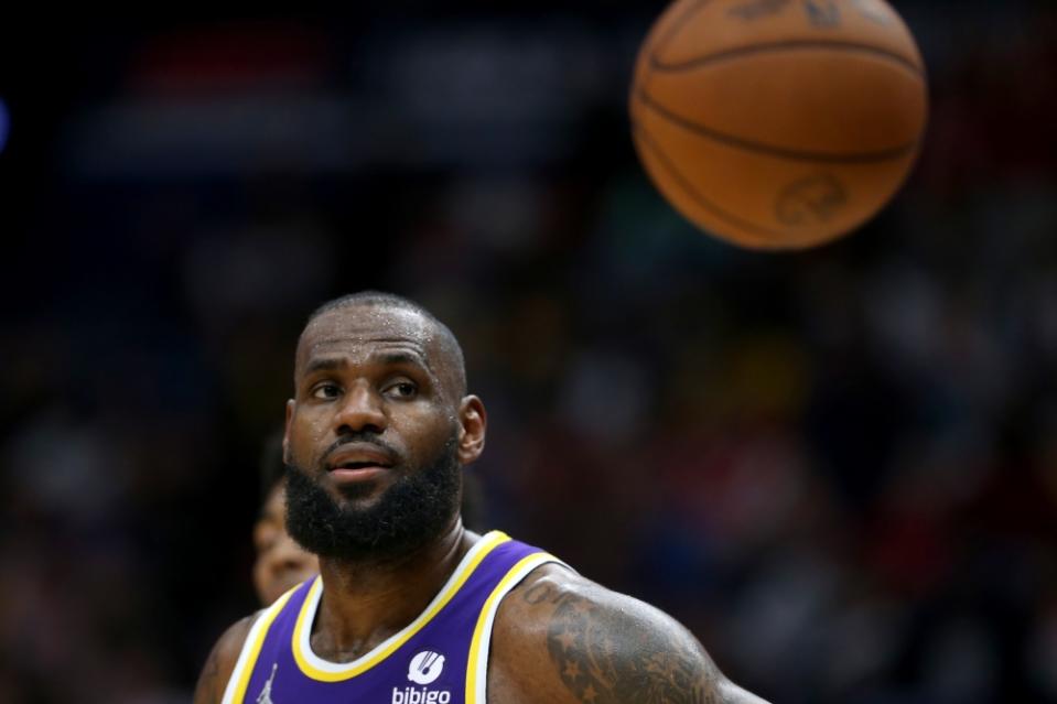 LeBron James looking at the ball during a game