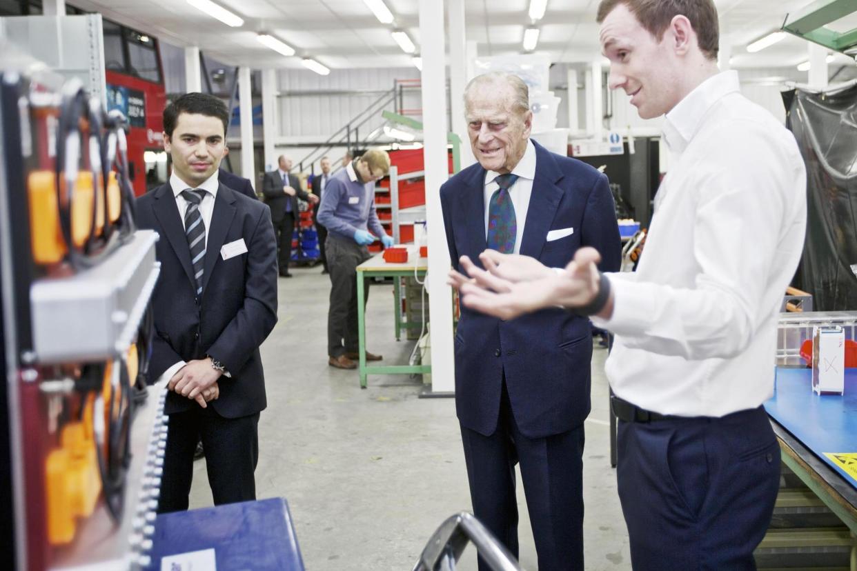 Just the ticket: Prince Philip at Vantage Power's base in Greenford today: Andy Carver Photography