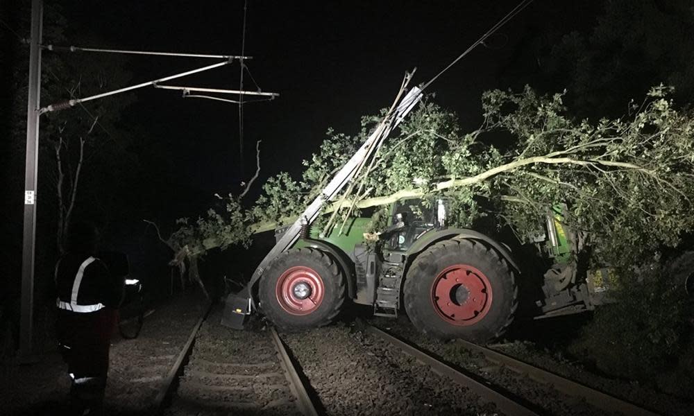 The tractor on the railway line in the Fitzwilliam area.