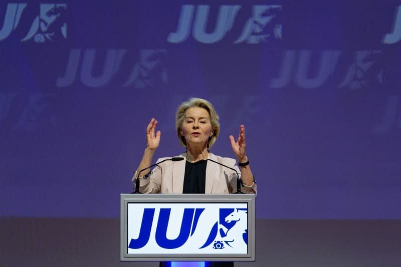 Ursula von der Leyen, lead candidate of the European People's Party (EPP) and President of the European Commission, speaks at the 60th North Rhine-Westphalia (NRW) Day of the Junge Union. Henning Kaiser/dpa