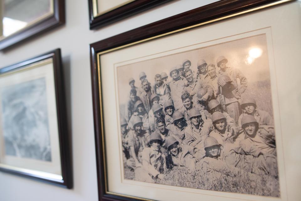 A photo of the platoon 5th Marine Division Pfc. Jim Freel, third from left in the back row, served in. The platoon landed ashore Iwo Jima with on Feb. 19, 1945.