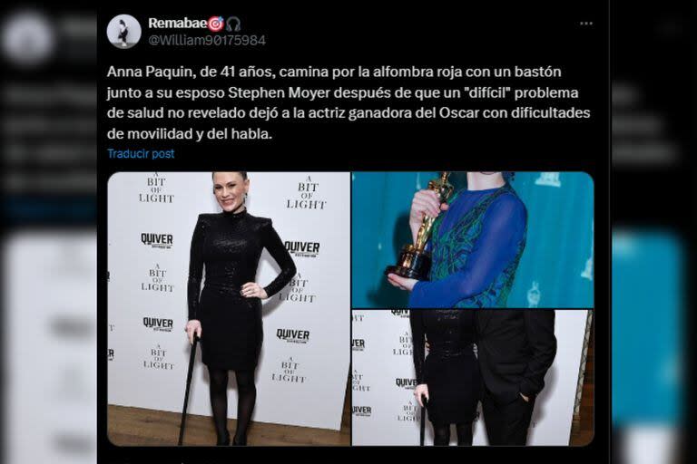 Anna Paquin se mostró con un bastón que le brinda estabilidad al caminar (Captura X)