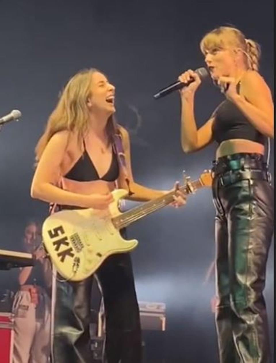 Taylor Swift joined her friends and collaborators Haim onstage at the O2 (TikTok)