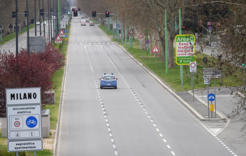 FILE PHOTO: A general view of almost empty streets in Milan, as the spread of the coronavirus disease (COVID-19) continues