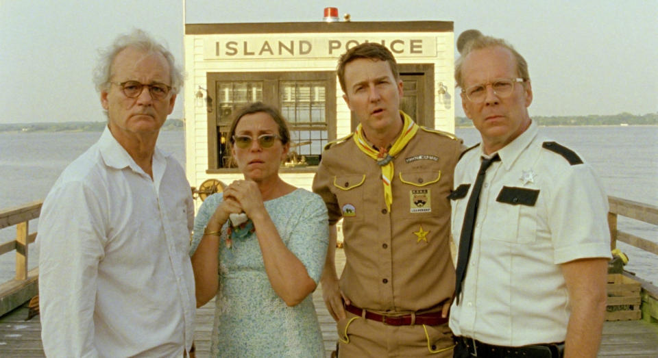 Bill Murray, Frances McDormand, Ed Norton, and Bruce Willis in Moonrise Kingdom (Focus Features)