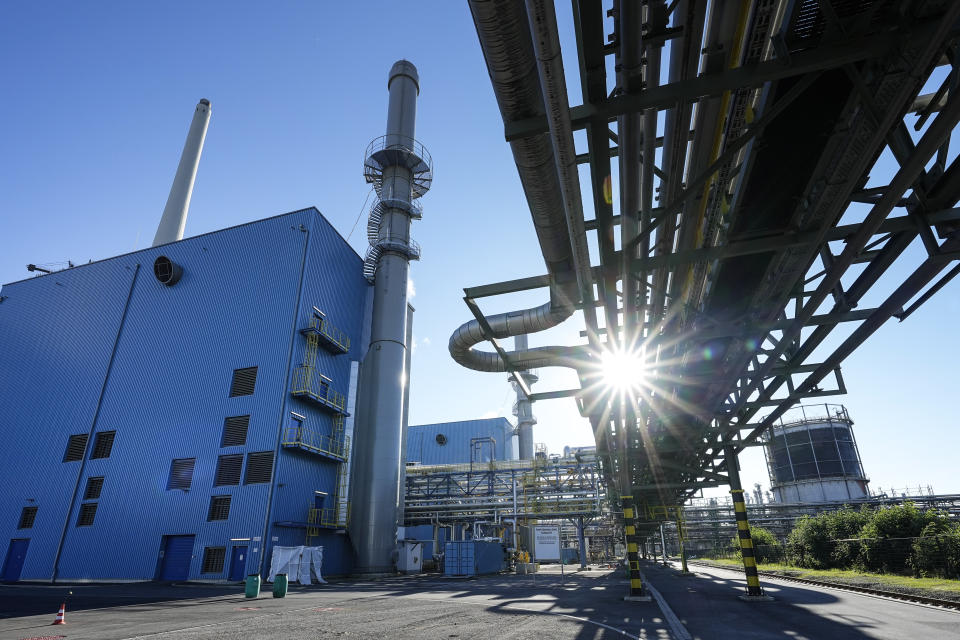 A gas power plant of German specialty chemicals company Evonik Industries is in operation at the Marl Chemical Park in Marl, Germany, Thursday, Sept. 7, 2023. (AP Photo/Martin Meissner)
