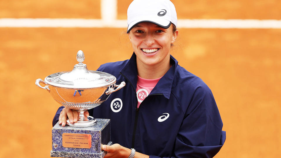 Iga Swiatek, pictured here after winning the Italian Open final.