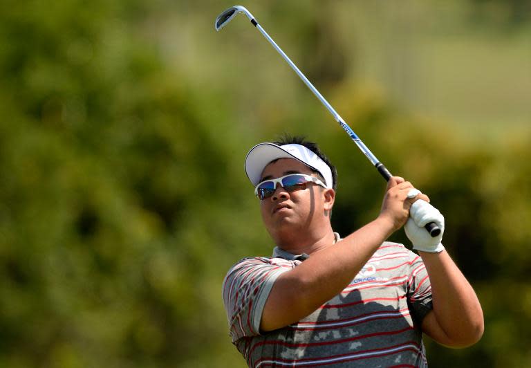 Kiradech Aphibarnrat during an official practice round ahead of the EurAsia Cup in Kuala Lumpur on March 25, 2014